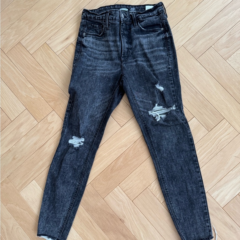 Old Navy Black Rockstar Super Skinny High Rise Jeans Distressed Style